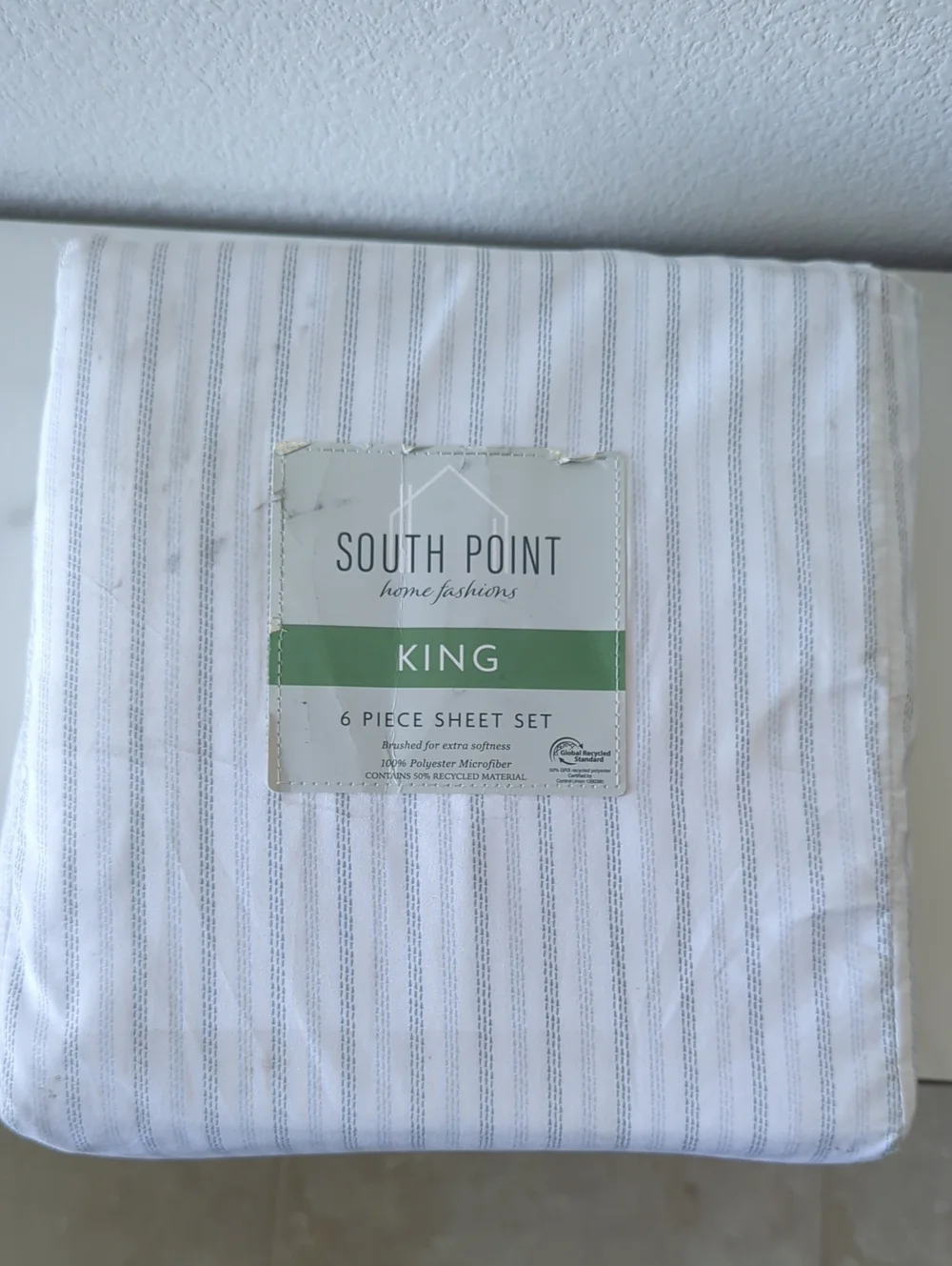 South Point King 6-Piece Sheet Set - White with Thin Gray Stripes